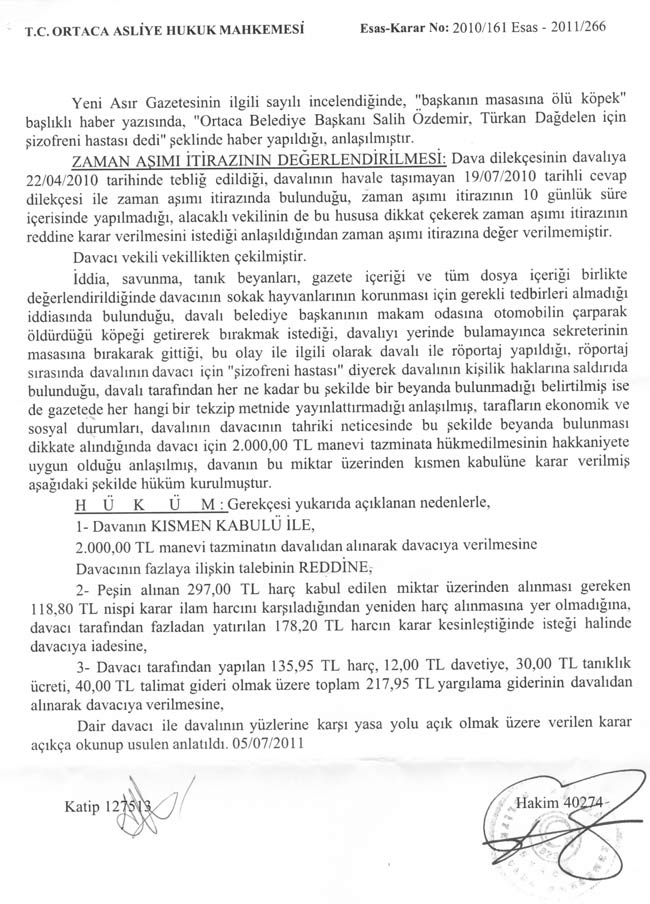 Eski Belediye Başkanına 2.000 Tl Tazminat Ödeme Cezası